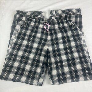 Victoria's Secret Pajama Pants Size M Long, Black and White Plaid, Metallic